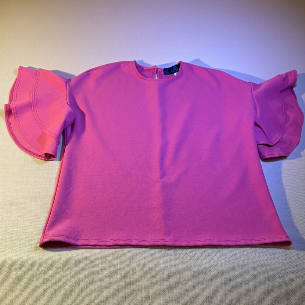 Blue Rain XS Double Ruffle Sleeve Blouse Womens Magenta Polyester Casual Top